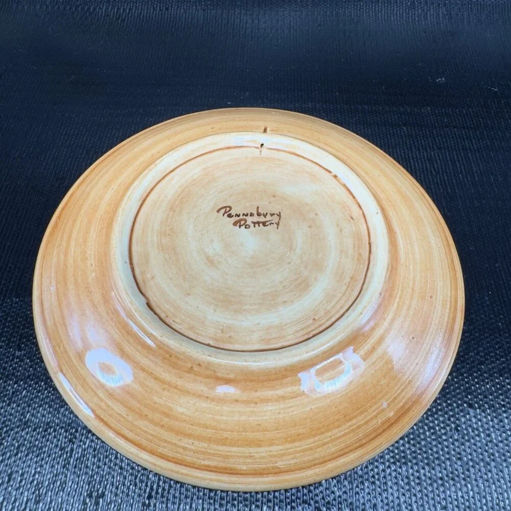 Pennsbury Pottery Farm‎ Folk Art Scene Hand Painted 8inch Round Plate Dish VTG